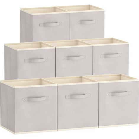 Lot de 8 Cubes de Rangement Pliables, Panier en Tissu, Caisse, Boites Rangement avec Poignées, Organisateur pour Vetements, Jouets, 33 x 38 x 33 cm, 42 L, Gris Clair (1/5)