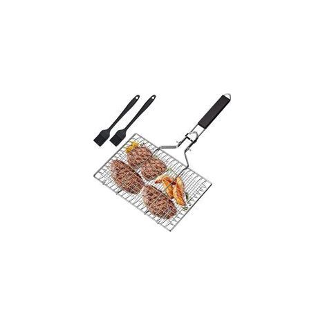 Panier à Poisson Grillé en Acier Inoxydable + 2 Brosses Silicone, pliable et portable, accessoires pratiques pour grillades en extérieur (1/5)