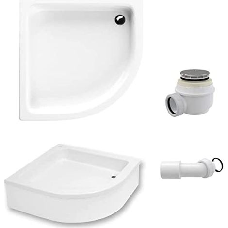 ECOLAM Receveur de Douche Grawello Semi-Circulaire 90x90 x26 cm Profondeur 12 cm, R55, Base polystyrène Acrylique Blanc + Siphon (1/5)