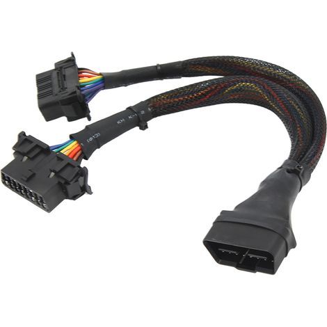 RASTKY 1 in 2 Verlängerungskabel 16-poliger Stecker auf zwei Buchsen Adapter – 30 cm Diagnose-Splitter Gleichzeitiger Anschluss von zwei OBDII-Geräten, ABS- und Metallkonstruktion. (1/5)
