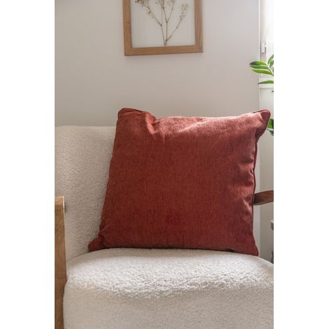 Coussin déhoussable avec passepoil 50 x 50 cm Polyester chenille "Osiris" Le fil d'Ariane - Osiris Terracotta - (1/2)