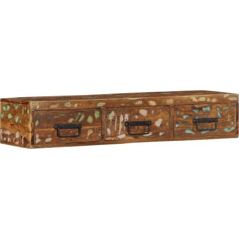 Mobile porta TV da parete robusto e salvaspazio 100 x 30 x 19 cm in legno massello di recupero multicolore 020057694