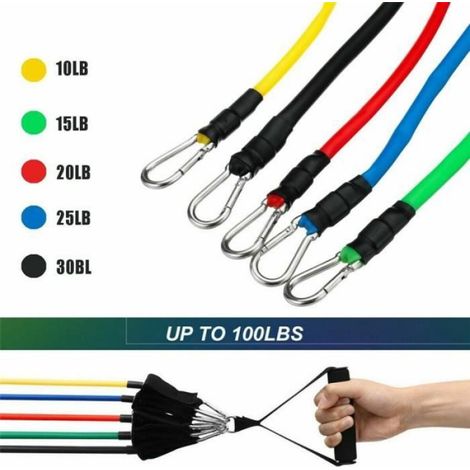Bandes De Résistance - 11 Pièces Avec Poignées Et Ancrage Porte - Pour Fitness Yoga Renforcement Musculaire - Noir Jaune Rouge Bleu Vert (1/4)