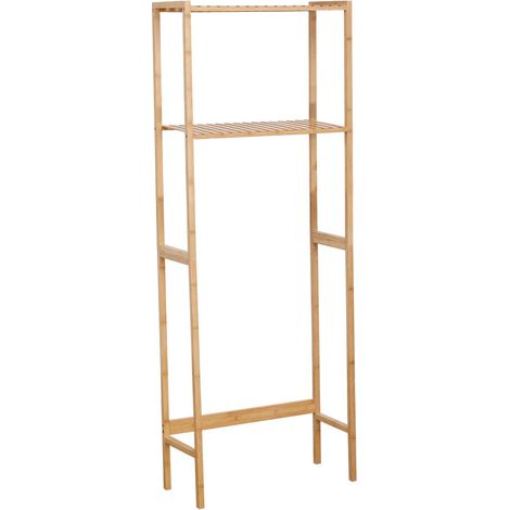 Tendance – Meuble dessus WC en bambou naturel – 2 étagères – Dimensions L. 60 x l. 25 x H. 161 cm – Idéal pour petits espaces (1/3)