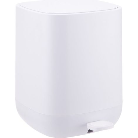 Relaxdays square pedal bin, 9 litres, soft-close lid, removable inner bin, matt plastic, white