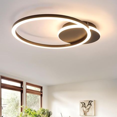 ZMH Plafonnier LED Plafonnier Salon - 24 W Lampe de Cuisine Noir Design Moderne Lampe de Salon 2 Anneaux 3000 K Blanc Chaud Lampe de Chambre Couloir Plafonniers en Métal Pour Cuisine Bureau (1/5)