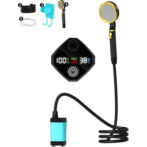 Pompe de douche de camping portable Pompe de douche électrique rechargeable avec affichage numérique intelligent,9000mAh, (1/4)