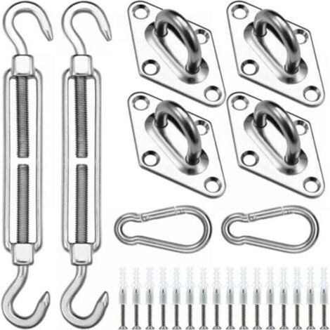 Kit de fixation pour voile d'ombrage – 304 pièces en acier inoxydable 304, compatible avec voiles carrées & triangulaires (1/5)