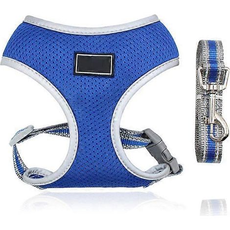 Harnais pour chien et laisse réglable, petit chien chat, gilet d’entraînement réfléchissant anti-traction, taille XS bleu, sans traction, lot pour petits animaux