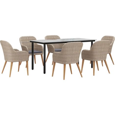 vidaXL Set da Pranzo da Giardino 7 pz con Cuscini Marrone (1/4)