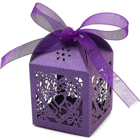Boîte à bonbons creuse découpée au laser, sachet de bonbons, boîte cadeau en forme de cœur en chocolat (violet, 70 pièces) (1/5)