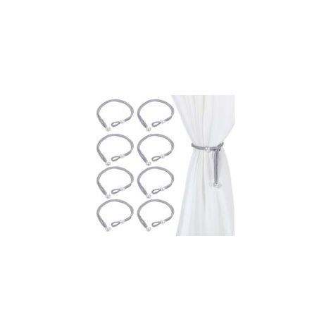 Lot de 8 embrasses de rideaux réglables en corde grise avec boucle de rideau en perles, style simple et décoratif pour maison, hôtel, bureau, fenêtre (1/5)
