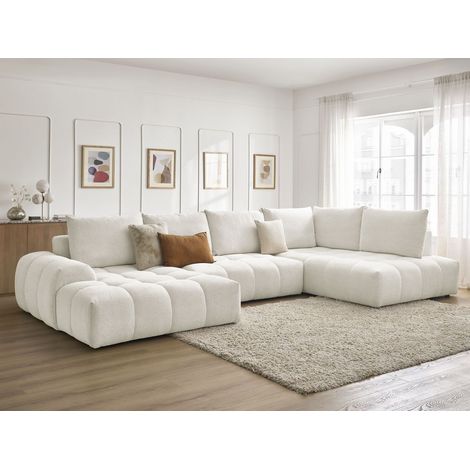 BOBOCHIC - Canapé panoramique convertible coffre EVEREST tissu chiné Angle gauche Blanc (1/5)