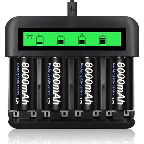 4pcs D Cell 8000mAh Piles Rechargeables avec 8 Fentes AA/AAA/C/D Chargeur de Batterie (1/5)