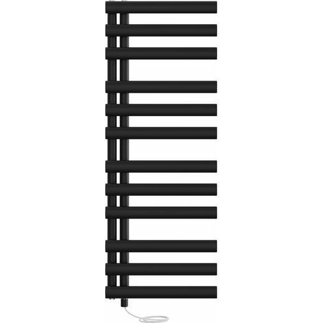 Bathroom Prefilled Electric Heated Towel Rail Oval Column Designer Radiator 1200x450mm Black (1/5)