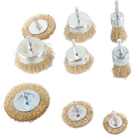 Set bestehend aus 9 Drahtbohrbürsten, 6,35-mm-Topfbohrern, Sechskantschaft, Zubehör für Holz und Metall, komplettes Set. (1/5)