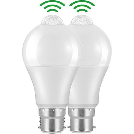 Ampoule Detecteur de Mouvement B22 Baïonnette LED, 12W, 1020lm, Blanc Froid 6000 K, CIR 85, étanches IP42 à économie d\'énergie, non dimmable, Ampoule à Détecteur de Mouvement(2 pièces) (1/5)