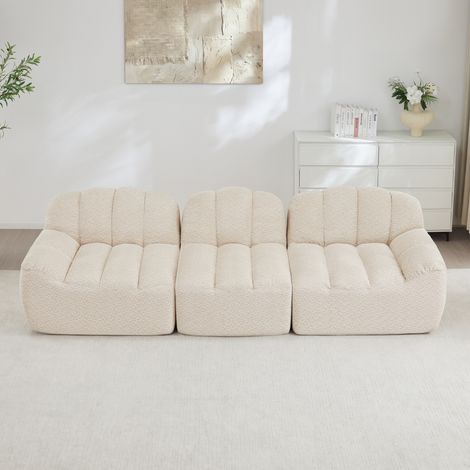 Divano modulare 3 posti senza telaio, schiuma 32D, tessuto granato, beige (1/5)