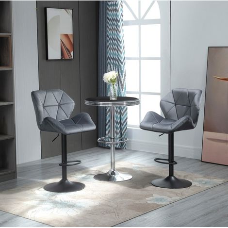 MEUBLIV 2er-Set Barhocker grau aus Polyester, drehbar und höhenverstellbar (1/5)