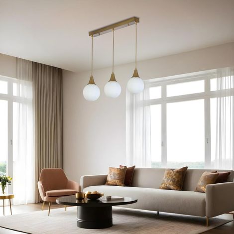 Lustre élégant blanc et doré, corps en métal, hauteur réglable 55 cm, diamètre 15 cm, douille E27, max. 40 W, IP20 Parfait pour la décoration moderne (1/5)