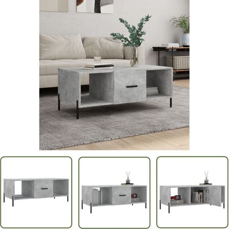 The Living Store Table basse gris béton 102x50x40 cm bois d'ingénierie - Table Basse - Meuble Salon - Table D'appoint - Table Latéral - Style Moderne (1/5)
