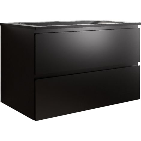 BERNSTEIN - Mueble bajo lavabo AVA 80 cm con lavabo de fundición mineral BRUXELLES- color a elegir:Matt black, Negro mate sin orificio para grifo