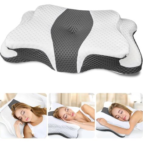 Oreiller en mousse à mémoire de forme, oreiller à rebond lent, oreiller papillon, oreiller de soutien cervical, respirant et apaisant pour la colonne cervicale (1/5)