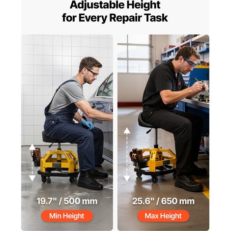 Tabouret d'Atelier à Roulettes, Tabouret de Mécanicien Roulant Charge 150 kg Réglable en Hauteur, pour Garage Auto, Siège d'Atelier… (1/5)