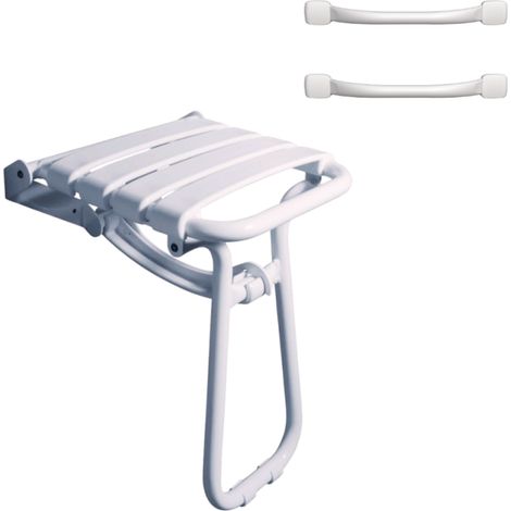 Asiento de ducha PMR PELLET Essentiel confort abatible + 2 barras de apoyo blanco brillante