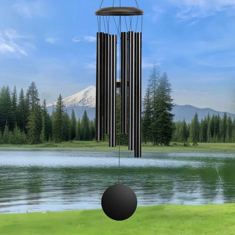 Gong à vent noir élégant avec tubes en aluminium ajustés – Design minimaliste, sons profonds apaisants, adapté à l'intérieur et à l'extérieur