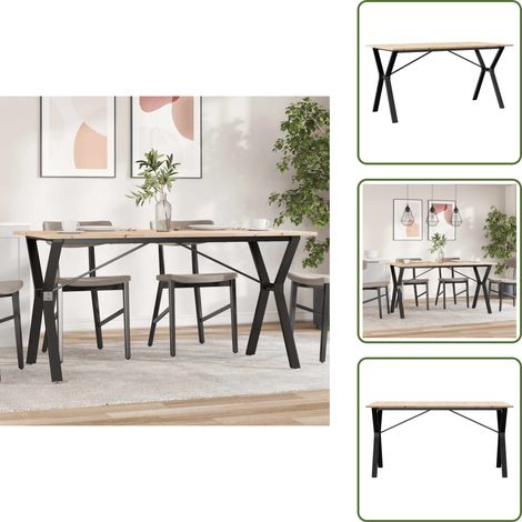 The Living Store Table à manger cadre en Y 140x80x75 cm bois de pin massif acier - Table À Manger - Table De Cuisine - Table Ronde - Bois Massif - Style Rustique (1/5)