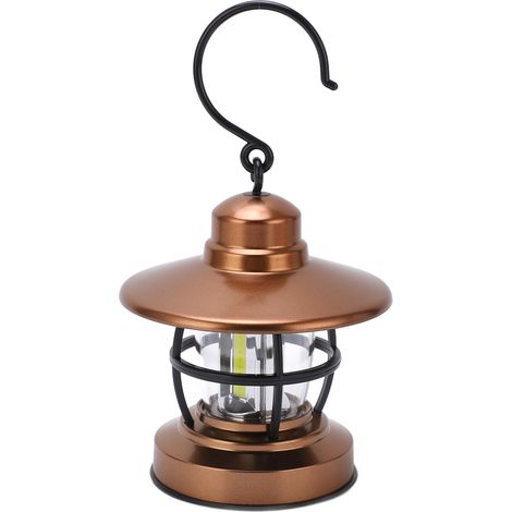 Lanterne suspendue de camping vintage avec crochet et interrupteur à un bouton, fonctionnant sur 3 piles COB. (1/5)