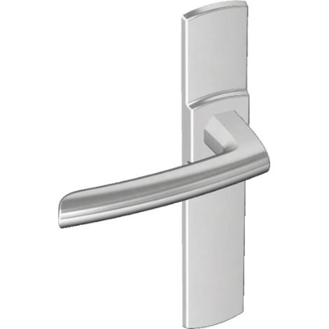 Ensemble de poignée ”Scult” sur plaque - BEZAULT - Chromé velours - Plaque 215 x 41 mm - entraxe de fixation 195 mm - Clé I avec trou oblong pour protecteur de cylindre (1/2)