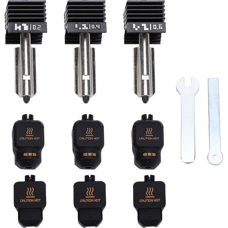 Kit di ricambio per testina di stampa in 3 pezzi per stampante 3D Bambu Lab X2D P2S H2D H2S, con ugelli in acciaio temprato da 0,2 mm, 0,4 mm e 0,6 mm con manicotti in silicone. (1/5)