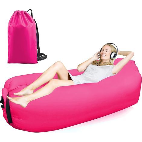 Inflatable Sofa 200x70cm Polyester Red Pink For Camping Beach Outdoor (1/5)