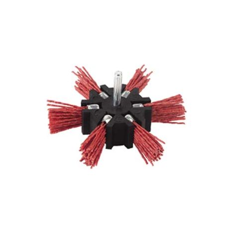 SPAZZOLA A VENTAGLIO IN NYLON ABRASIVO ARANCIO- - ø mm.100 codolo mm.6 grana 80 PG 497.55 - 1 blister PG