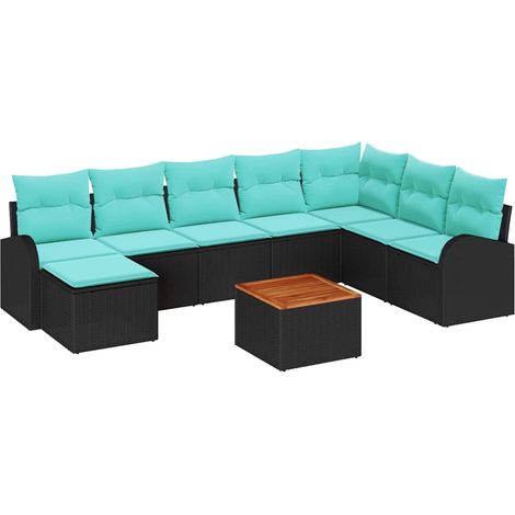 Garden Sofa Set 9 pcs Black and Turquoise Poly Rattan vidaXL (1/5)