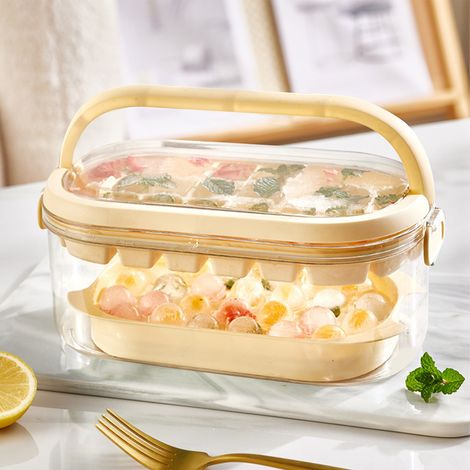 Moule à glaçons double couche à 54 compartiments, bac à glaçons en silicone à ouverture par pression, machine à glaçons portable d'extérieur, boîte à glaçons grande capacité pour congélateur, beige. (1/5)