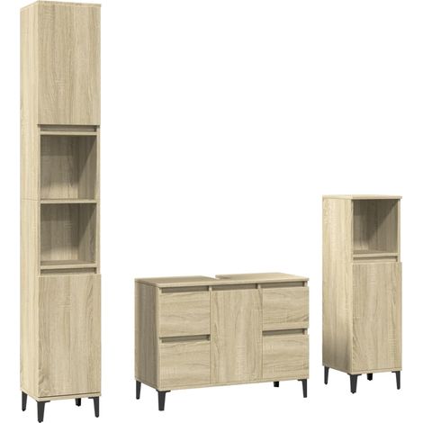 Maison Exclusive - 3-tlg. Badmöbel-Set Sonoma-Eiche Holzwerkstoff