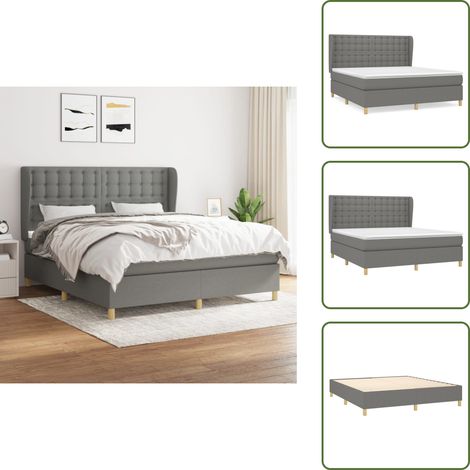Sommier à lattes de lit avec matelas Gris foncé 180x200cm Tissu - Lit Double - Lit Tapissier - Literie - Matelas À Ressorts Ensachés - Tête De Lit Ajustable (1/5)