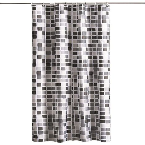 Duschvorhang, Schwarz-Weiß, Mosaikmuster, 8 Haken, für Badezimmer und WCs (120 x 180 cm, Mosaik) - Crezuo