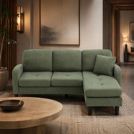 Divano angolare modulare 166x118x77 cm in tessuto verde, salvaspazio per salotto e ufficio (1/5)