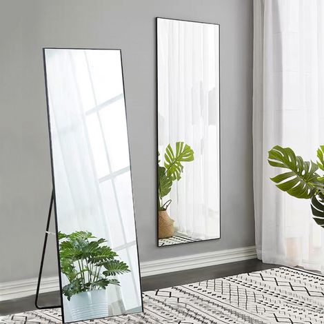 Espejo grande de cuerpo entero HD 150x40 cm con marco metálico, espejo rectangular de pie para salón o vestidor, negro (1/5)