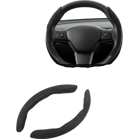 Funda para volante, material de fibra de carbono y ante, se adapta a volantes de 36 a 41 cm, antideslizante, fácil instalación mediante clip, exterior transpirable. (1/5)
