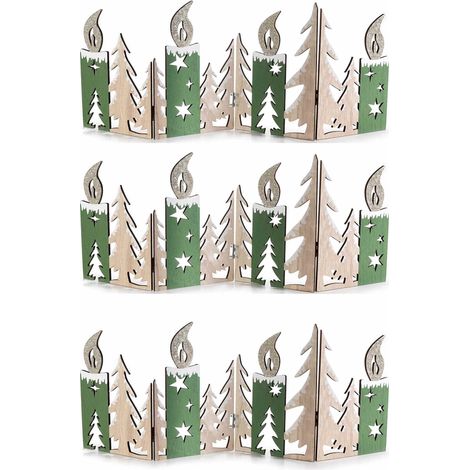 Set 3 staccionate natalizie in legno pieghevoli con alberi e candele glitter per decorazioni 60 x 22,5 cm (1/3)