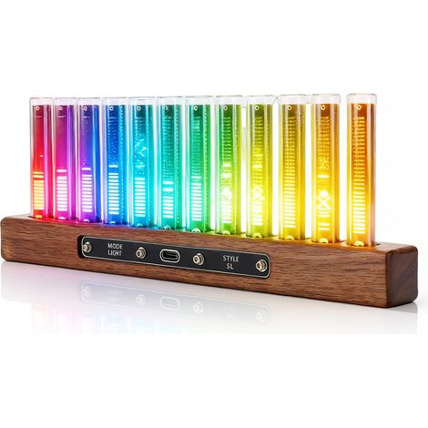 Analyseur de Spectre Audio LED, Barre de Rythme Musical, 12 Tubes en Verre, Base en Noyer, RGB Ajustable, Micro Haute Sensibilité (1/5)