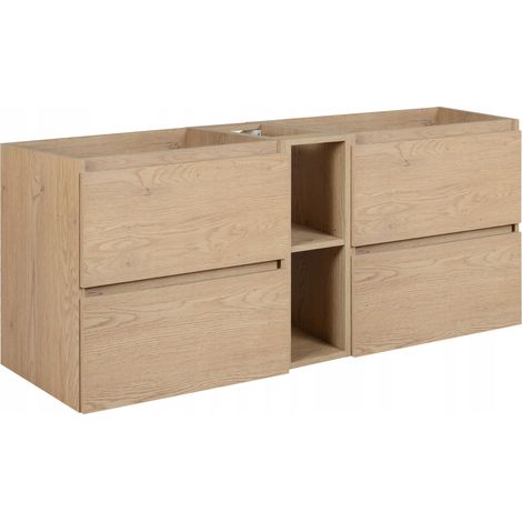 Rodan Waschbeckenunterschrank 140 cm, Eiche Hell, 46 x 140 x 60,7 cm, mit Badregal und Ablage, feuchtraumgeeignet