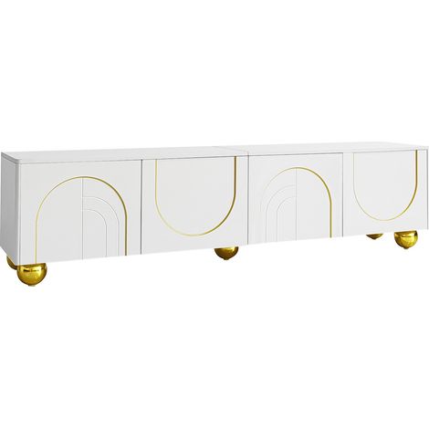 Mueble TV blanco y dorado de 170 cm con 4 puertas y patas doradas (1/5)