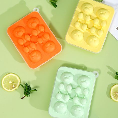 Moule à glaçons en forme d'ours, lot de 4, un produit en ligne populaire, moule à glaçons en silicone souple, boîte à glace, jaune. (1/4)