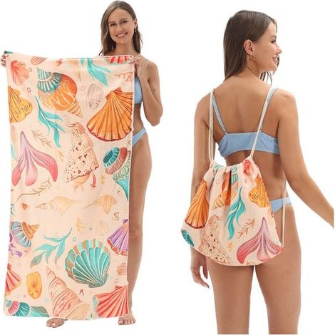 Serviette de plage pliable (2 en 1) avec sac de rangement imprimé pour la serviette de bain, 140 x 70 cm, YTB-001-4 (1/5)